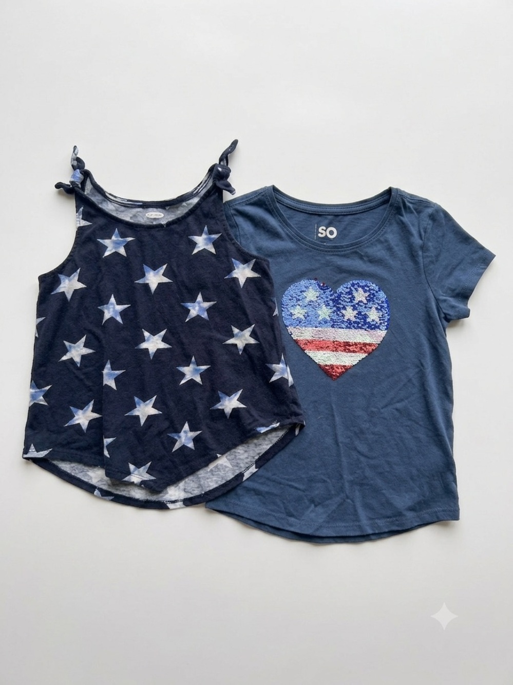 Girls 4th of July Patriotic Star & Sequin Heart Shirt Bundle - Size S (6-7)